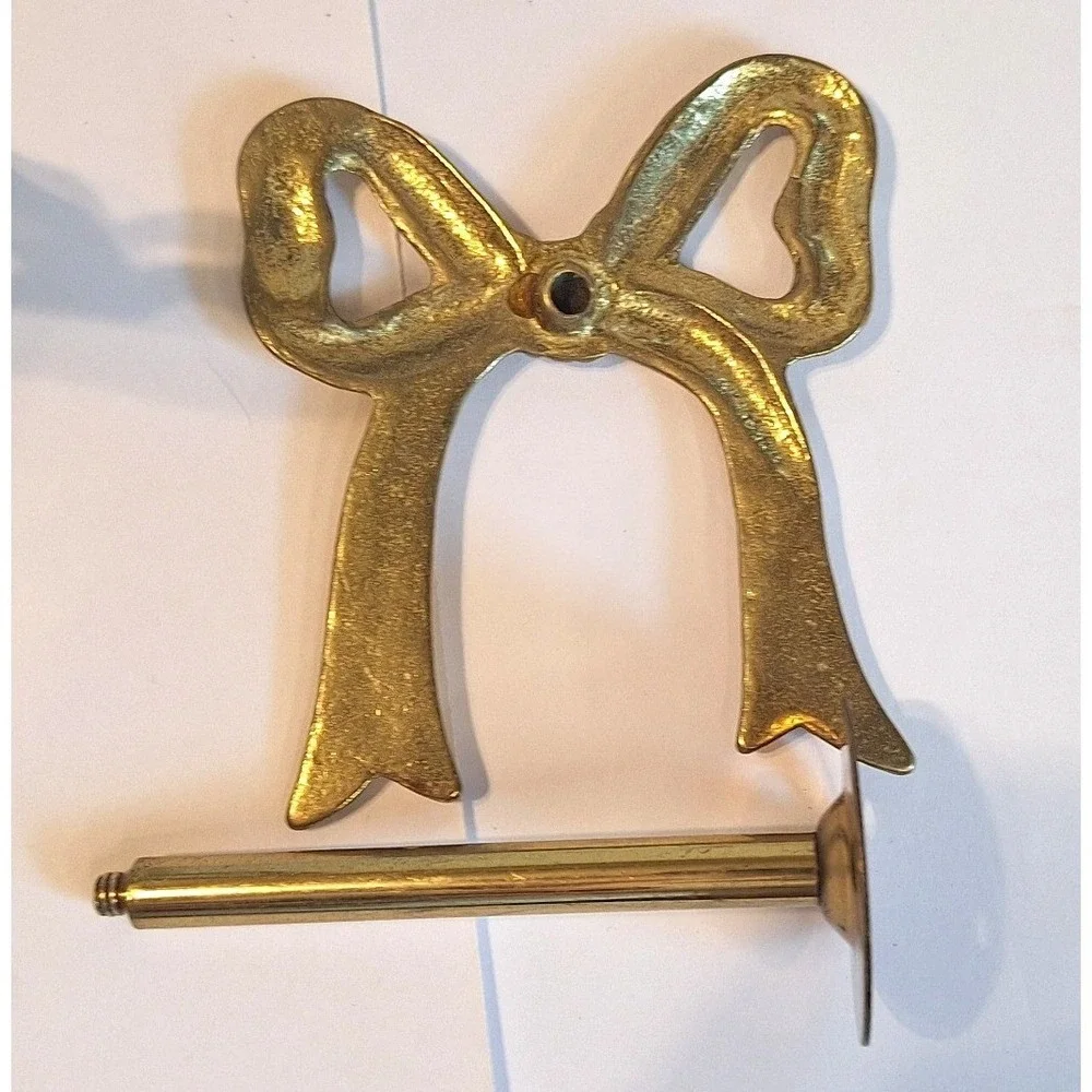 Vintage Brass Bow Curtain Tiebacks Set Gold Ribbon Wall Hooks Regency Decor 2pc